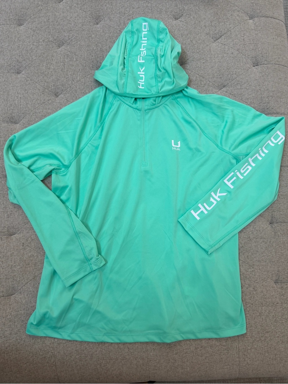 EUC HUK WOMENS ICON PERFORMANCE HOODIE GREEN SIZE XL FISHING SUN SHIRT